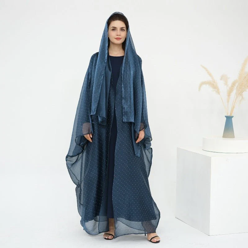 Rhinestone Ice Crinkle Batwing Sleeve Abaya Set(MOA237) - Image 4