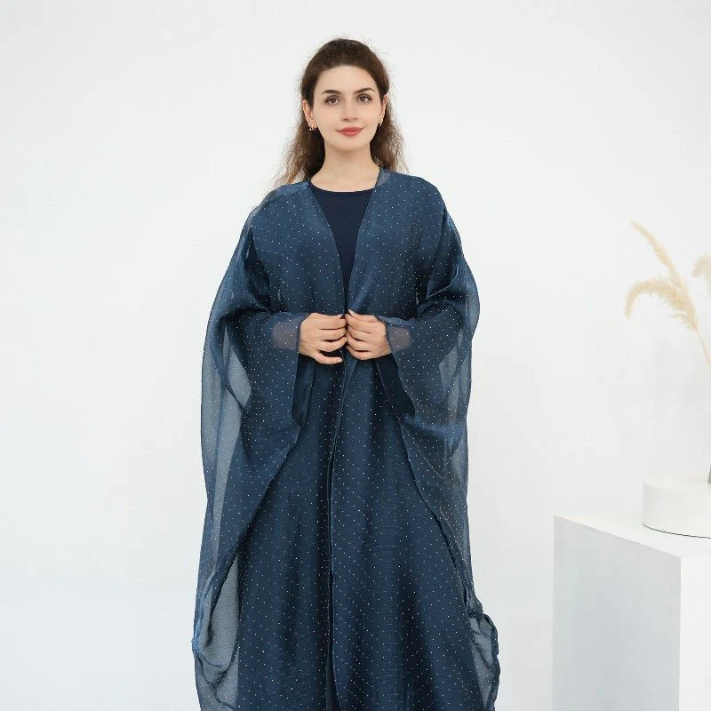 Rhinestone Ice Crinkle Batwing Sleeve Abaya Set(MOA237) - Image 5