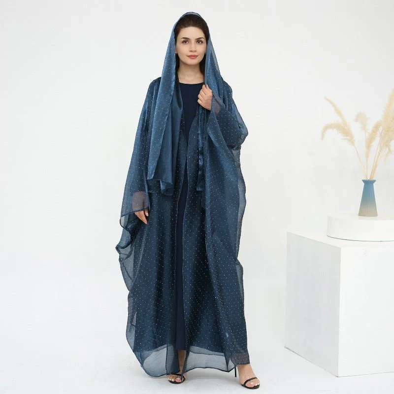 Rhinestone Ice Crinkle Batwing Sleeve Abaya Set(MOA237) - Image 7