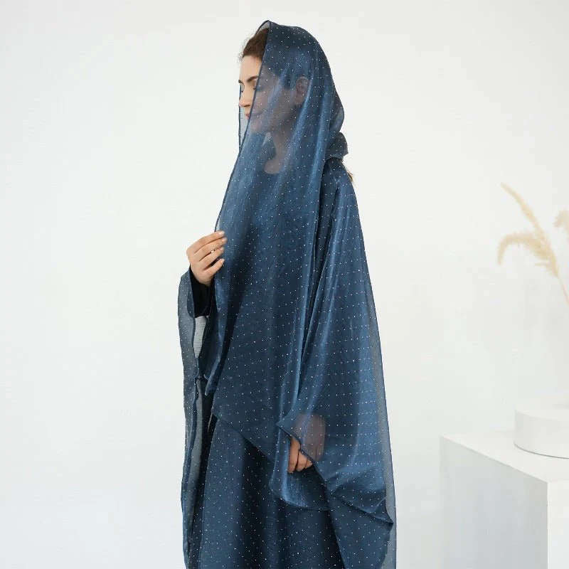 Rhinestone Ice Crinkle Batwing Sleeve Abaya Set(MOA237) - Image 8