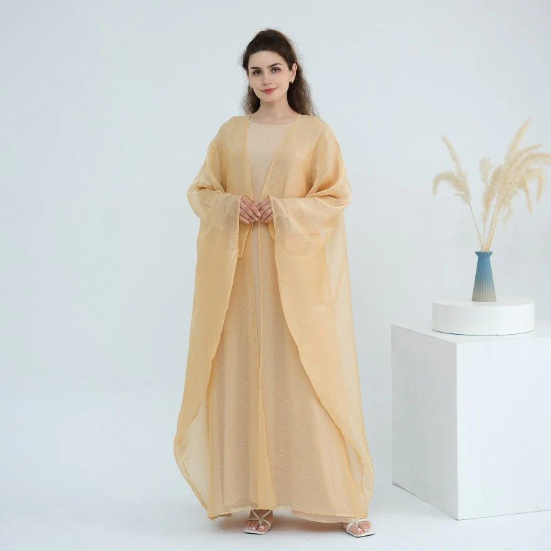 Rhinestone Ice Crinkle Batwing Sleeve Abaya Set(MOA237) - Image 9