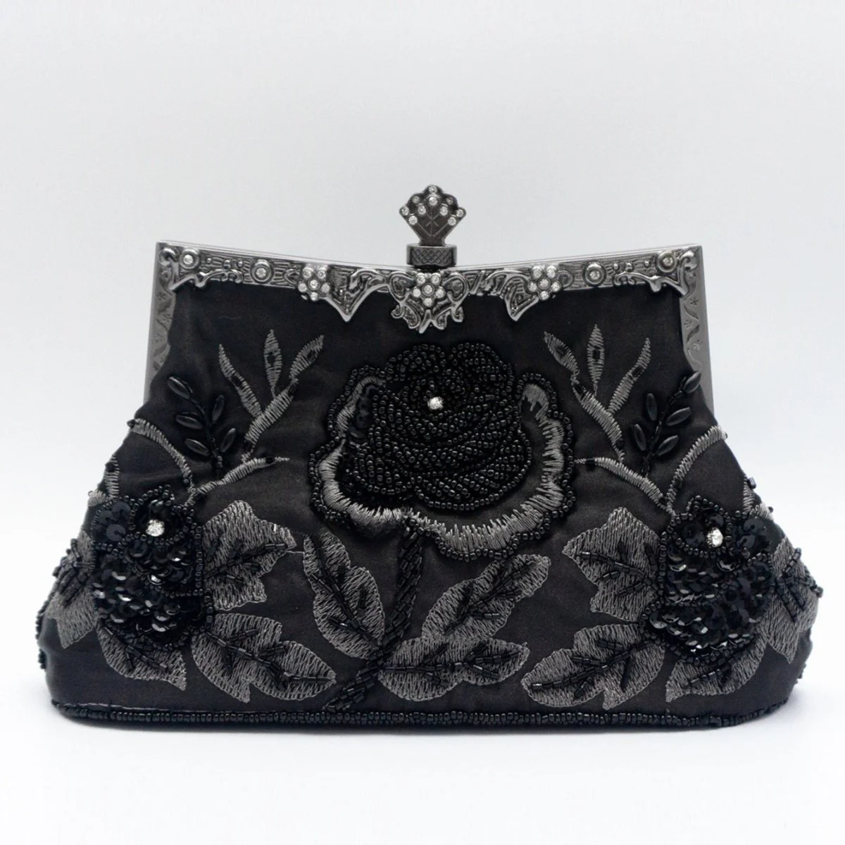 Rhinestone Rose Embroidery Beaded Vintage Clutch Bag (MAC292) - Image 2