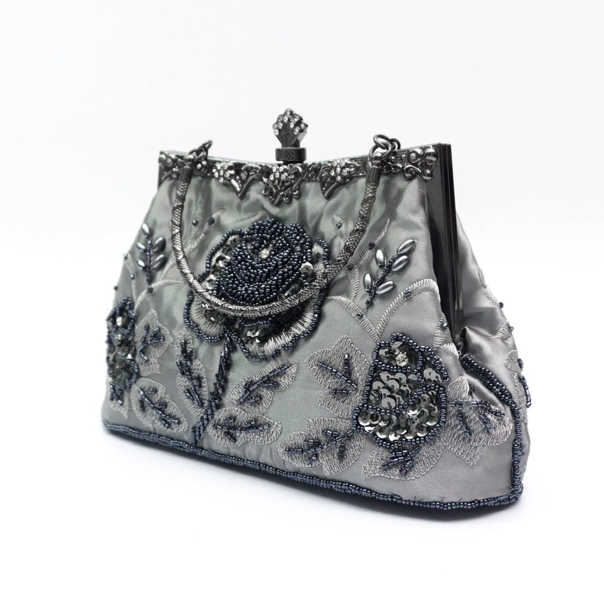 Rhinestone Rose Embroidery Beaded Vintage Clutch Bag (MAC292) - Image 3