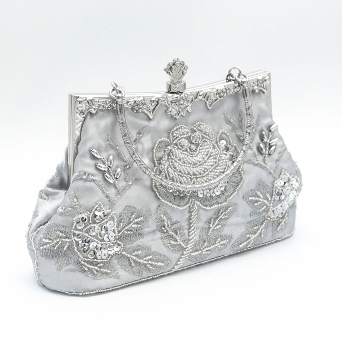 Rhinestone Rose Embroidery Beaded Vintage Clutch Bag (MAC292) - Image 4