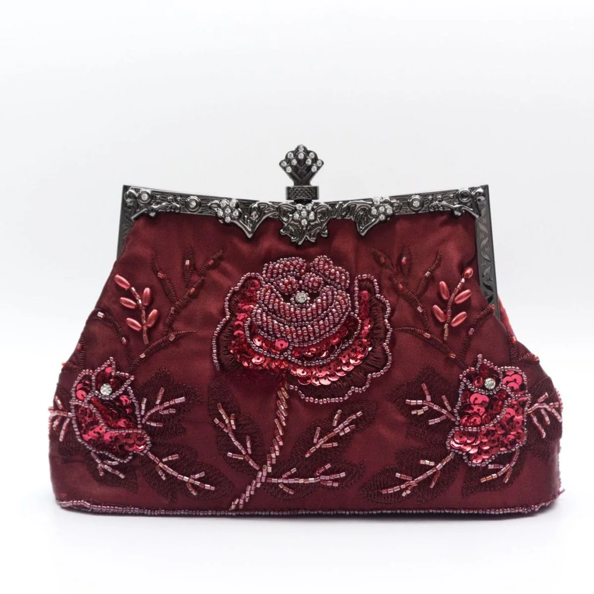 Rhinestone Rose Embroidery Beaded Vintage Clutch Bag (MAC292) - Image 5