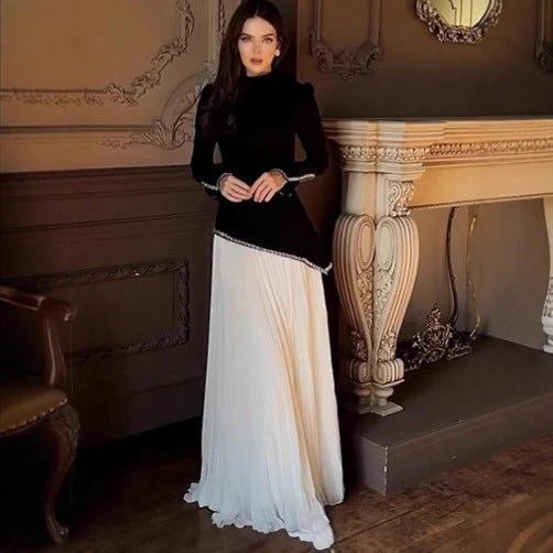 Rhinestone-Trimmed Top & Pleated Skirt Set(MS317) - Image 2