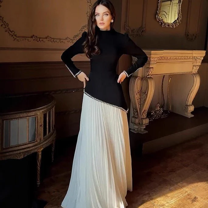 Rhinestone-Trimmed Top & Pleated Skirt Set(MS317) - Image 4