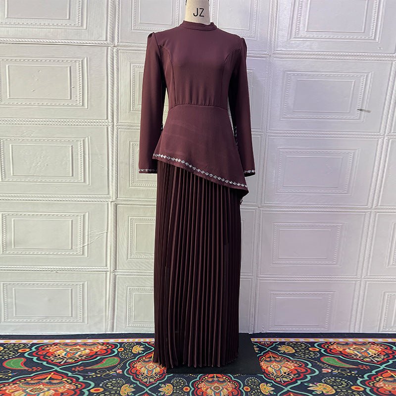 Rhinestone-Trimmed Top & Pleated Skirt Set(MS317) - Image 6
