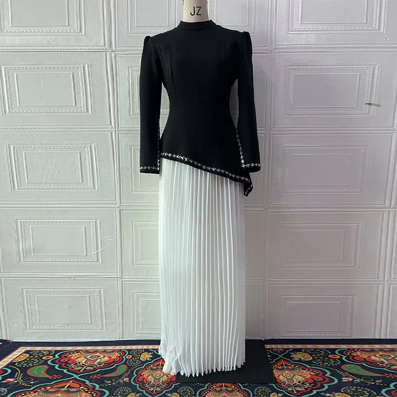 Rhinestone-Trimmed Top & Pleated Skirt Set(MS317) - Image 7