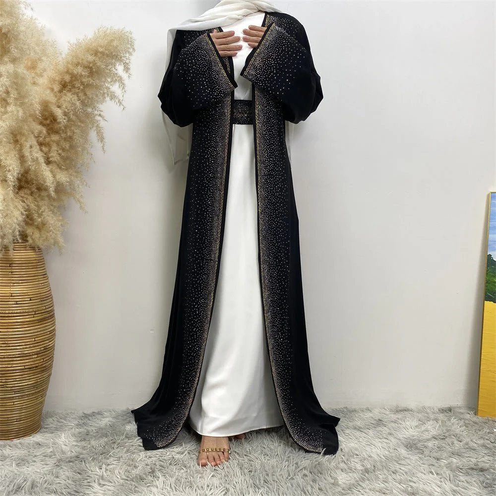 Rhinestones Open Abaya With Side Pockets (MOA046) - Image 10