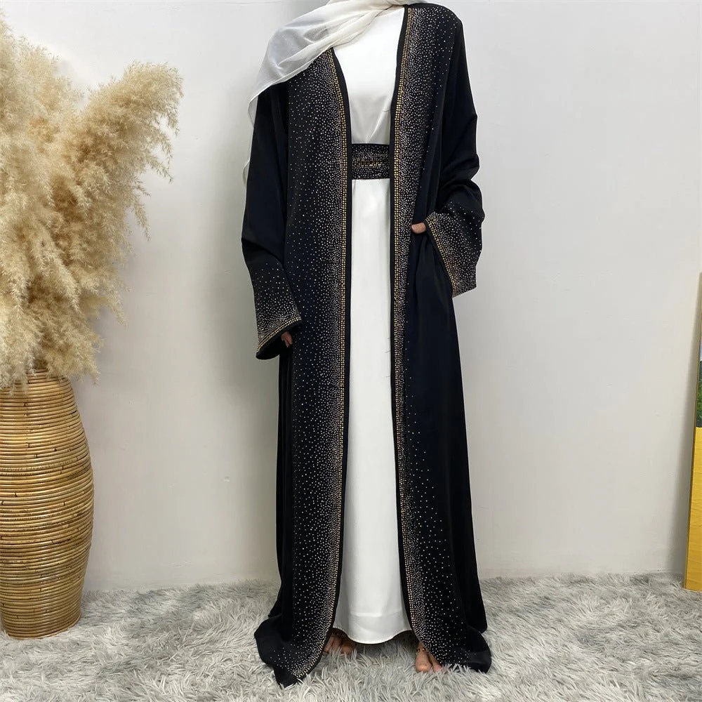 Rhinestones Open Abaya With Side Pockets (MOA046) - Image 11