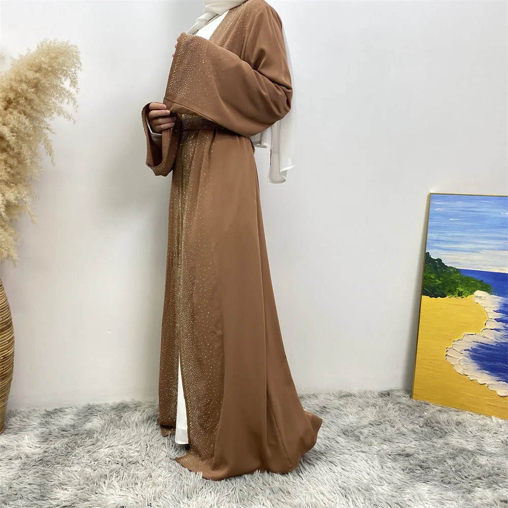 Rhinestones Open Abaya With Side Pockets (MOA046) - Image 13