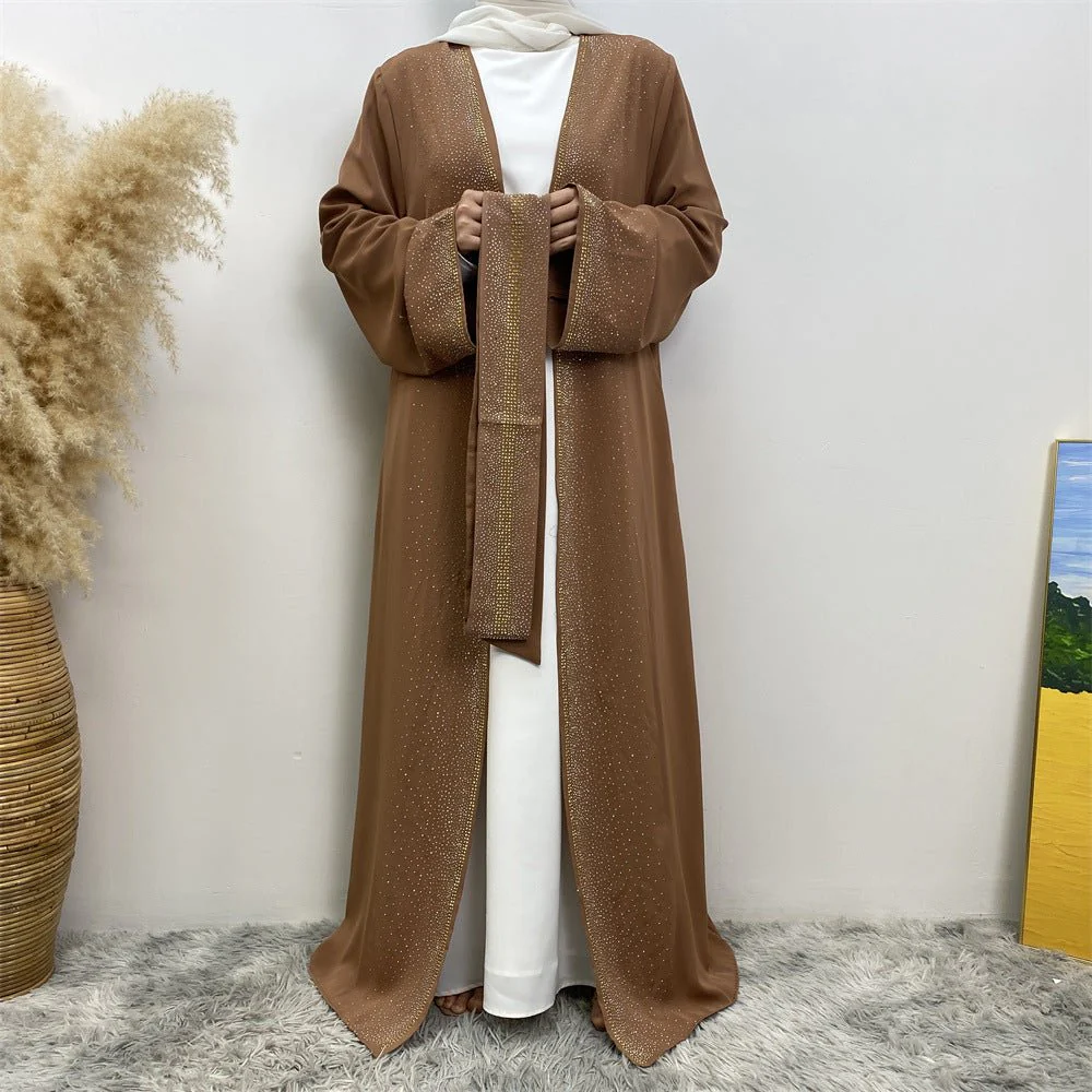Rhinestones Open Abaya With Side Pockets (MOA046) - Image 14