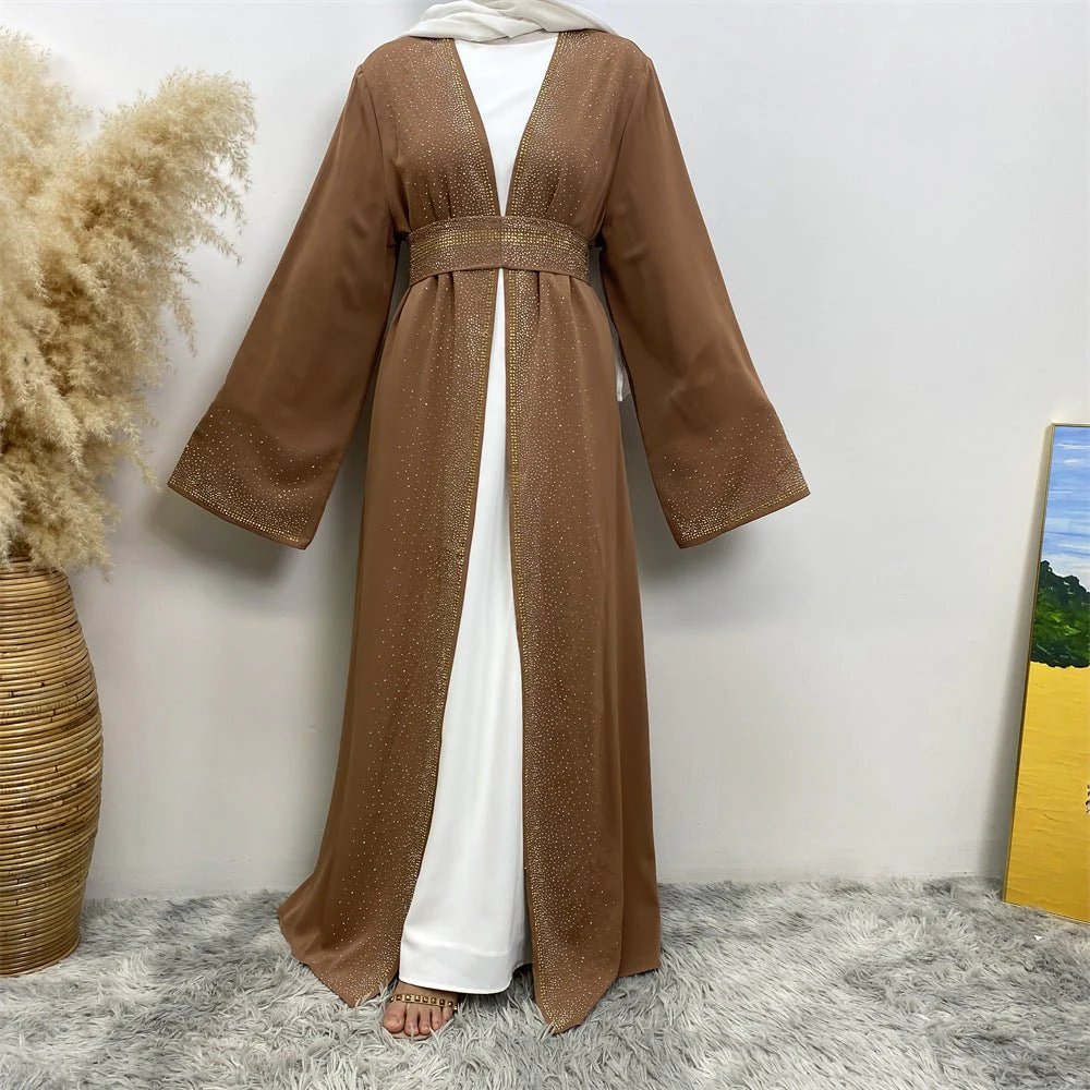 Rhinestones Open Abaya With Side Pockets (MOA046) - Image 15