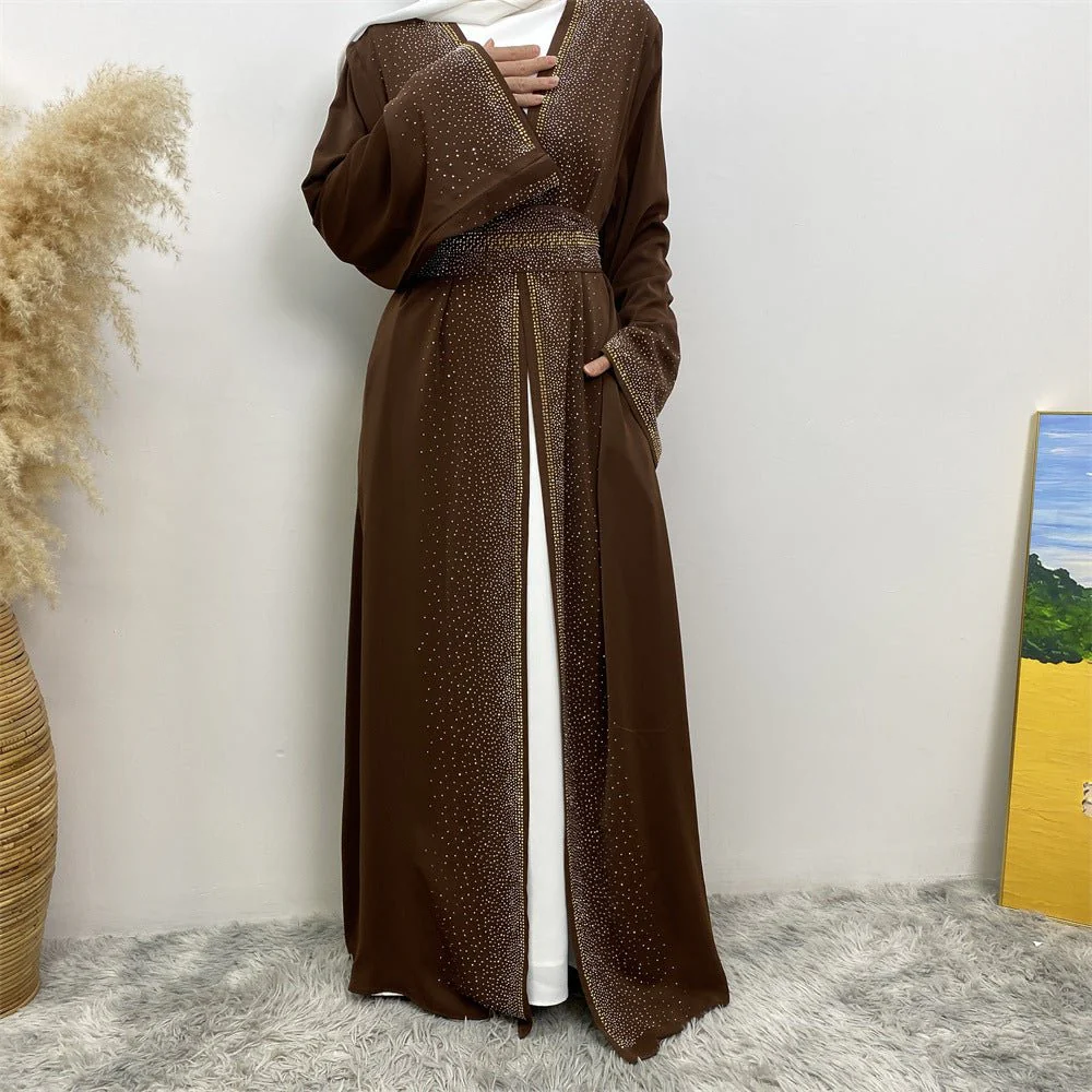 Rhinestones Open Abaya With Side Pockets (MOA046) - Image 17