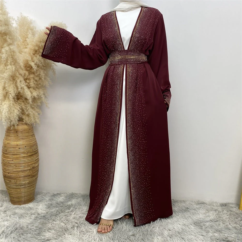 Rhinestones Open Abaya With Side Pockets (MOA046) - Image 18