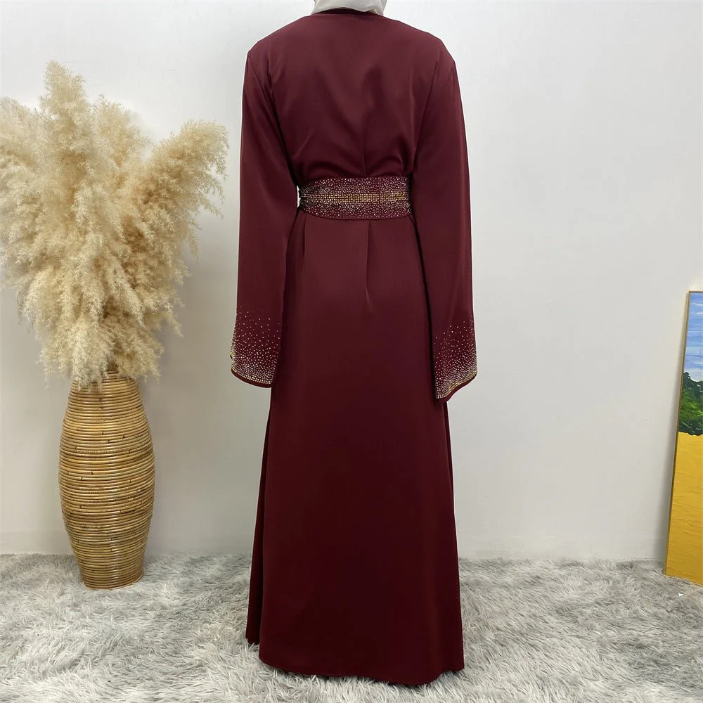 Rhinestones Open Abaya With Side Pockets (MOA046) - Image 20