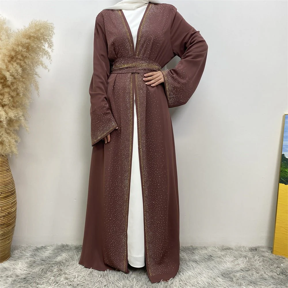 Rhinestones Open Abaya With Side Pockets (MOA046) - Image 22