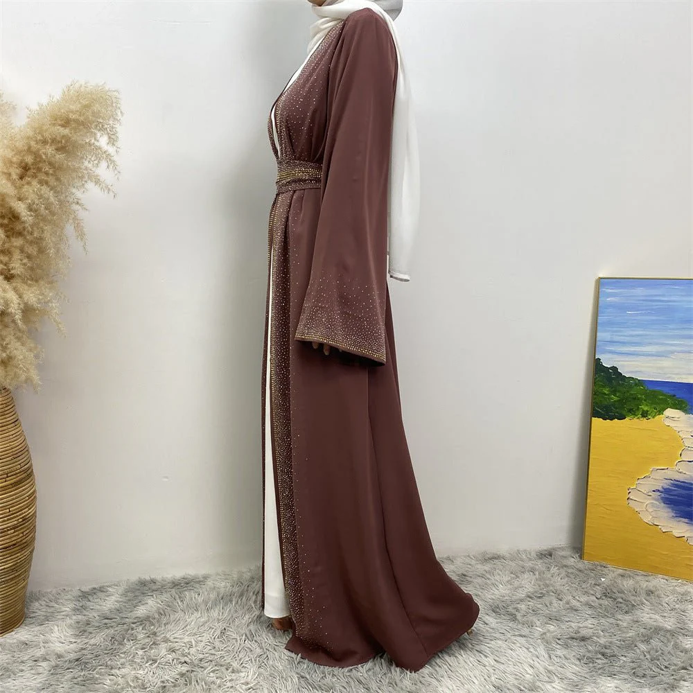 Rhinestones Open Abaya With Side Pockets (MOA046) - Image 23