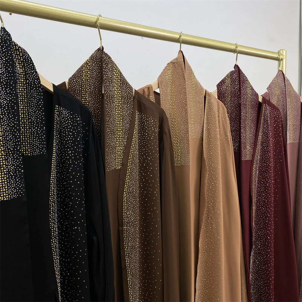 Rhinestones Open Abaya With Side Pockets (MOA046) - Image 24