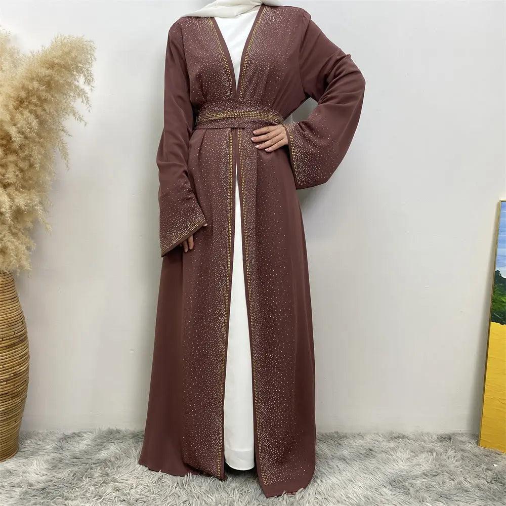 Rhinestones Open Abaya With Side Pockets (MOA046) - Image 3