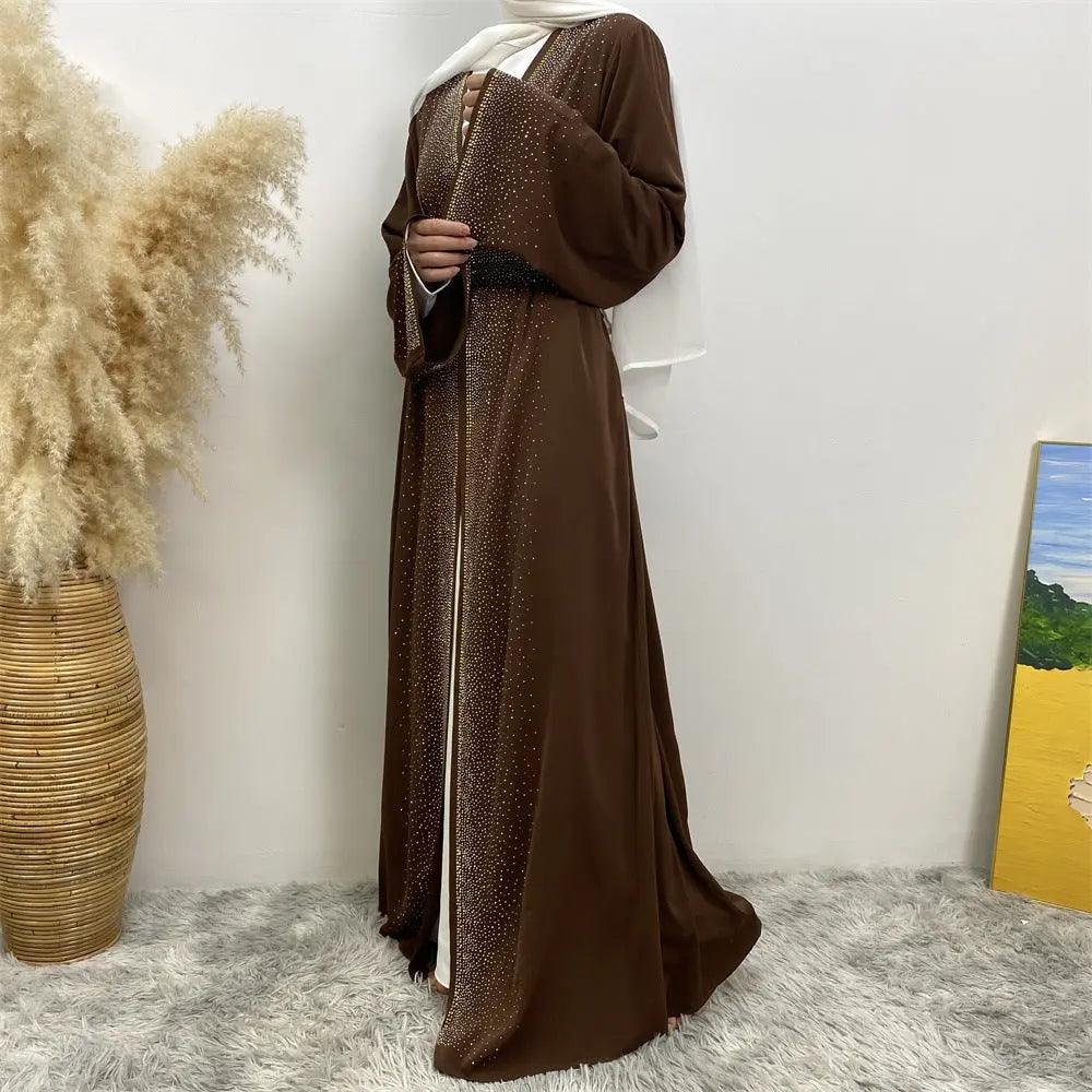 Rhinestones Open Abaya With Side Pockets (MOA046) - Image 5