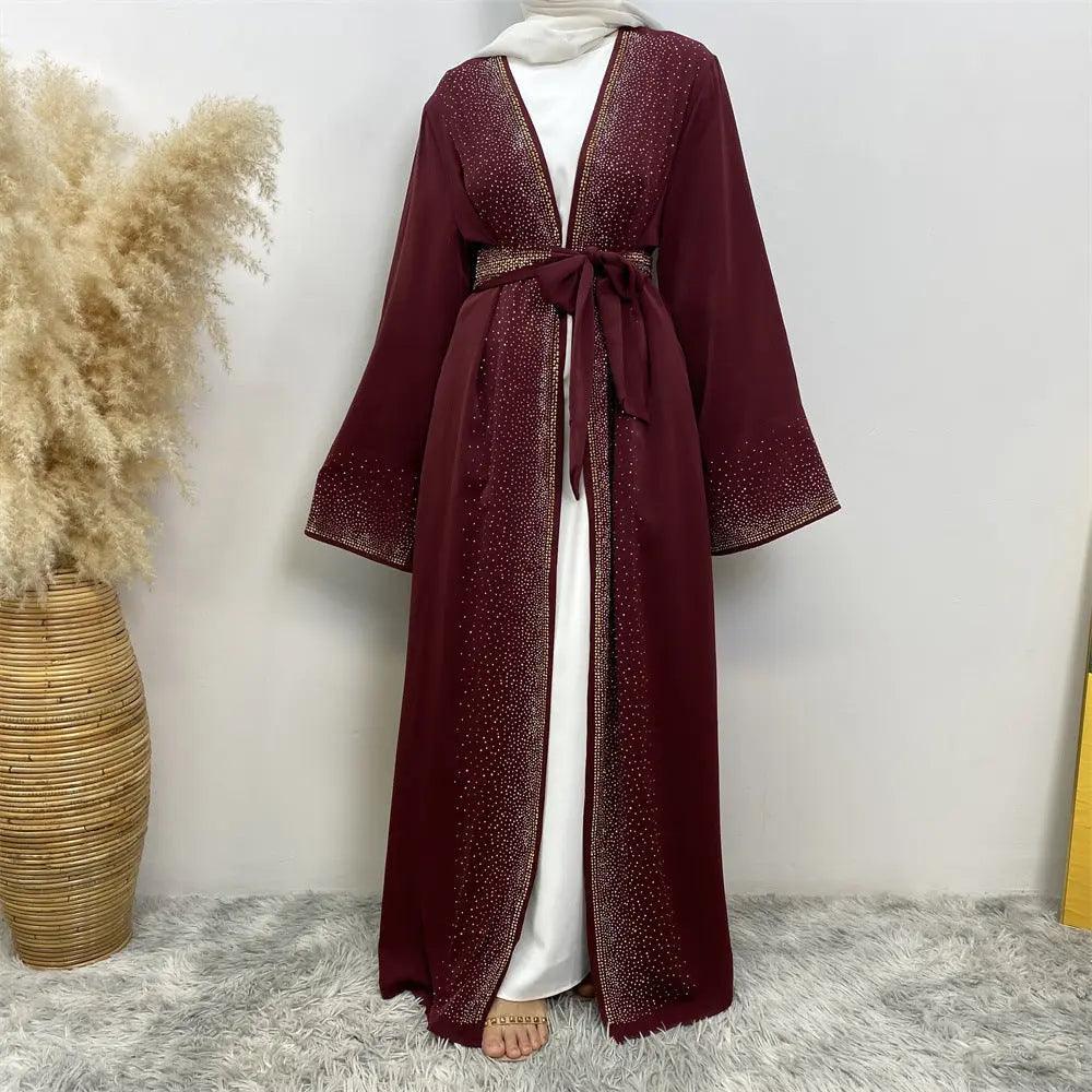 Rhinestones Open Abaya With Side Pockets (MOA046) - Image 7