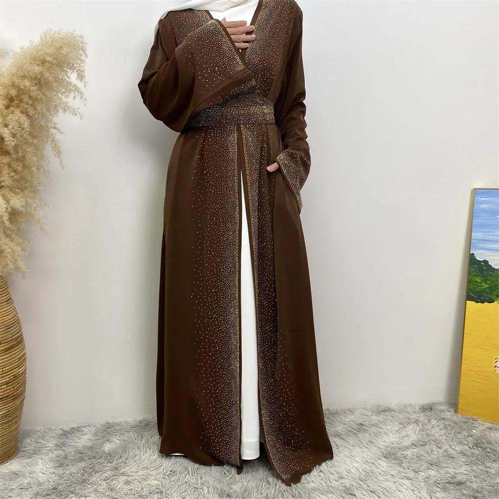 Rhinestones Open Abaya With Side Pockets (MOA046) - Image 8