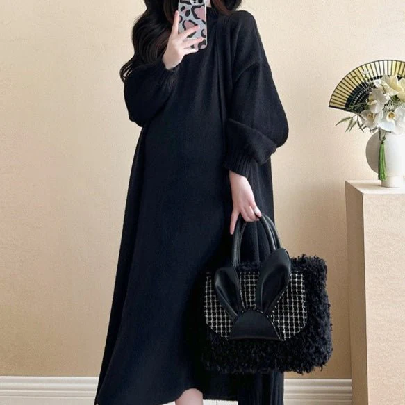 Ribbed Knit Cardigan & Tank Dress Set(MS202) - Image 14