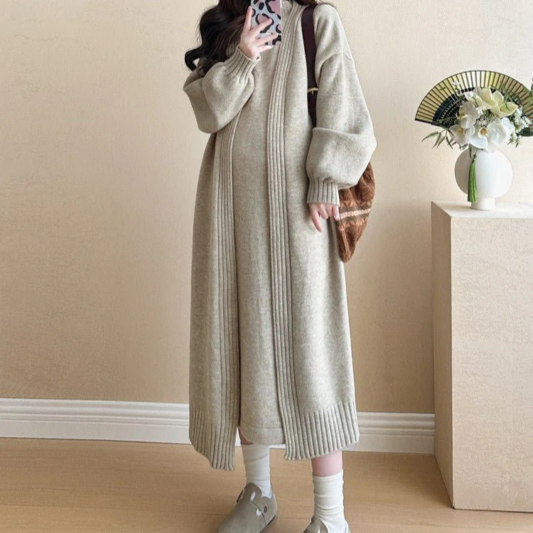 Ribbed Knit Cardigan & Tank Dress Set(MS202) - Image 6