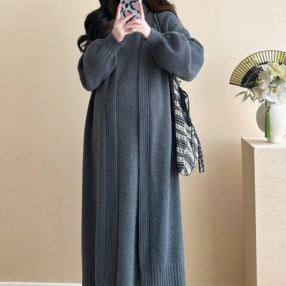 Ribbed Knit Cardigan & Tank Dress Set(MS202) - Image 9