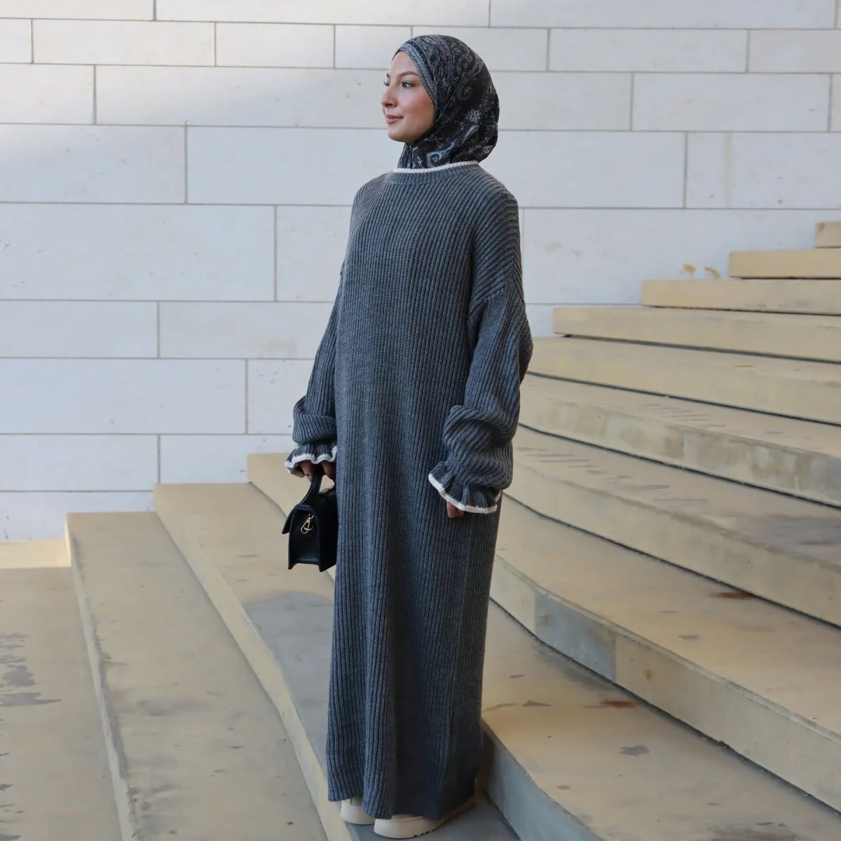 Ribbed Knit Dress with Ruffle Cuffs (MA388) - Image 6