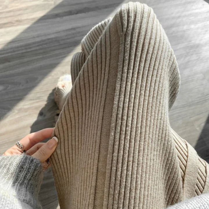 Ribbed Knit Frayed Wide Leg Pants | High Waist Drawstring Flare Pants(MS164) - Image 9