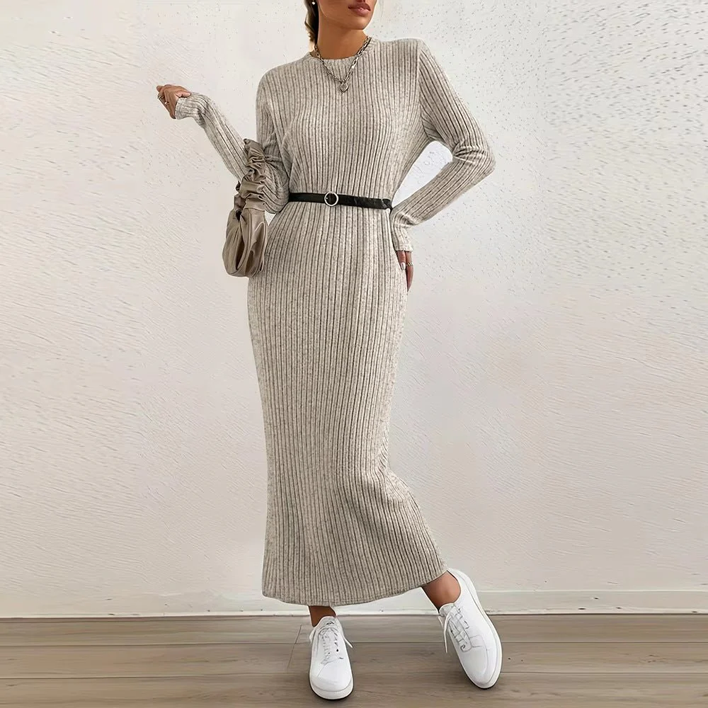 Ribbed Knit Maxi Dress | Long Sleeve Casual Sweater Dress(MS226) - Image 10