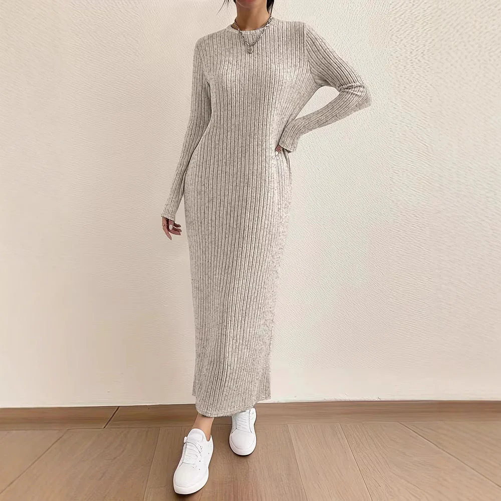 Ribbed Knit Maxi Dress | Long Sleeve Casual Sweater Dress(MS226) - Image 5