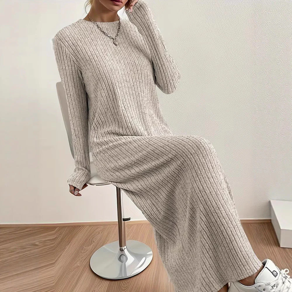 Ribbed Knit Maxi Dress | Long Sleeve Casual Sweater Dress(MS226) - Image 6