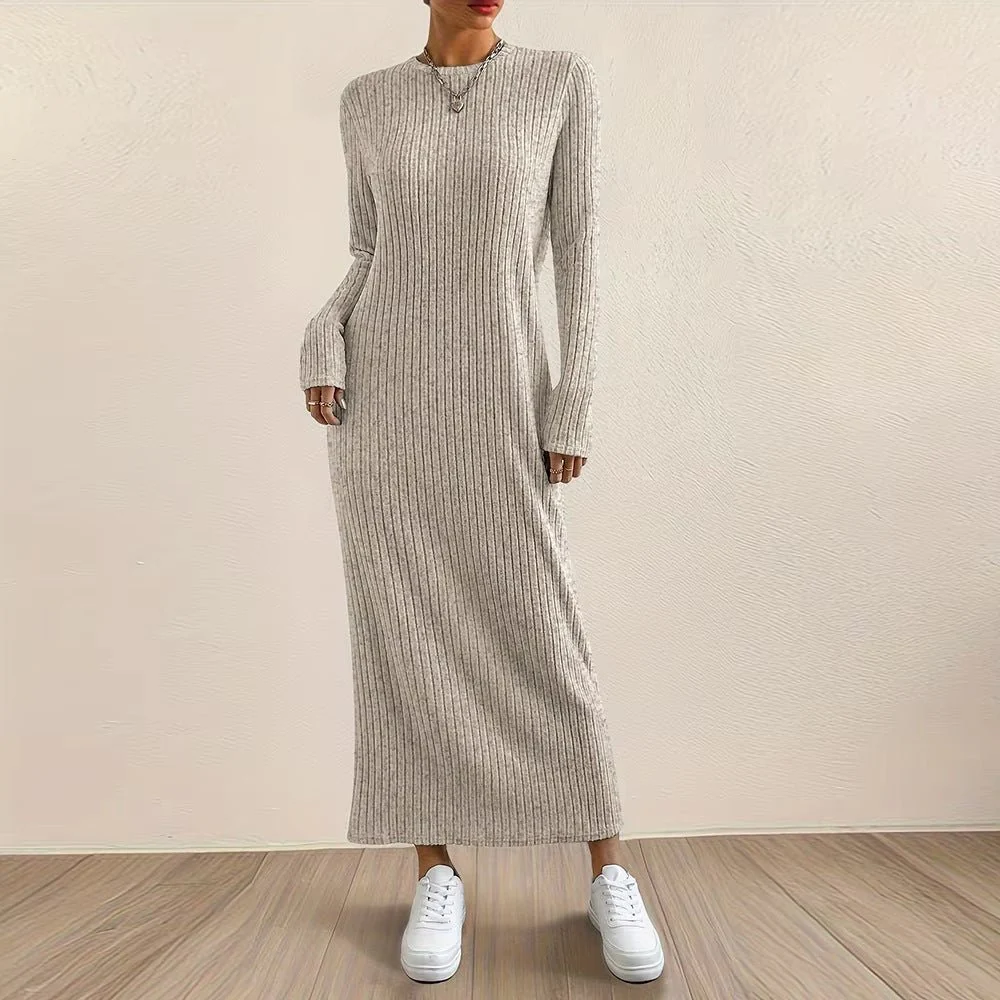 Ribbed Knit Maxi Dress | Long Sleeve Casual Sweater Dress(MS226) - Image 7