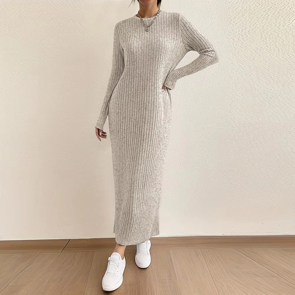 Ribbed Knit Maxi Dress | Long Sleeve Casual Sweater Dress(MS226) - Image 9