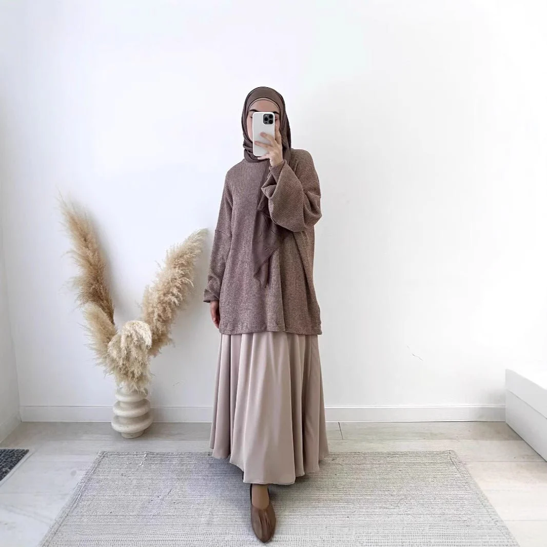 Ribbed Knit Sweater & Maxi Skirt Set | Oversized Pullover Two-Piece(MS224) - Image 2