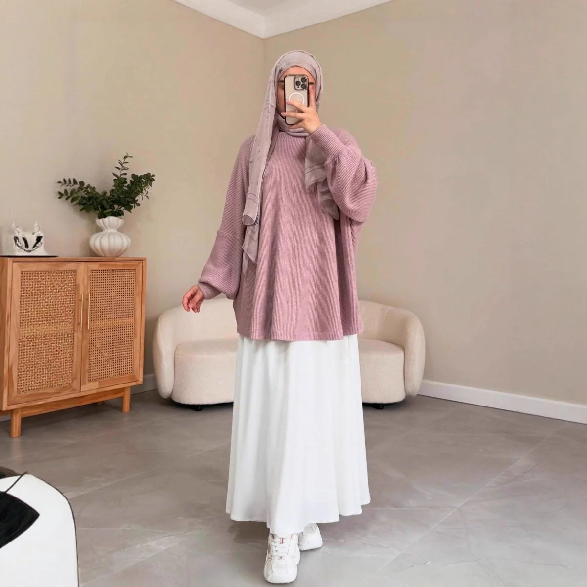 Ribbed Knit Sweater & Maxi Skirt Set | Oversized Pullover Two-Piece(MS224) - Image 3