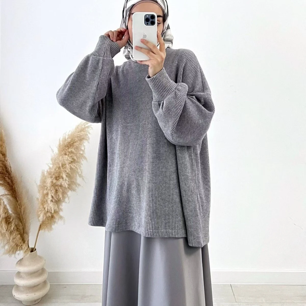 Ribbed Knit Sweater & Maxi Skirt Set | Oversized Pullover Two-Piece(MS224) - Image 4