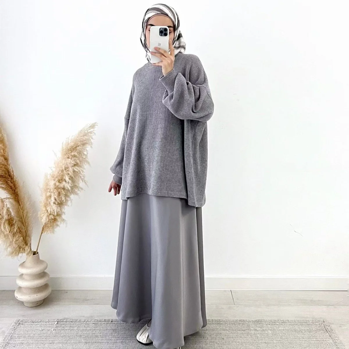 Ribbed Knit Sweater & Maxi Skirt Set | Oversized Pullover Two-Piece(MS224) - Image 5