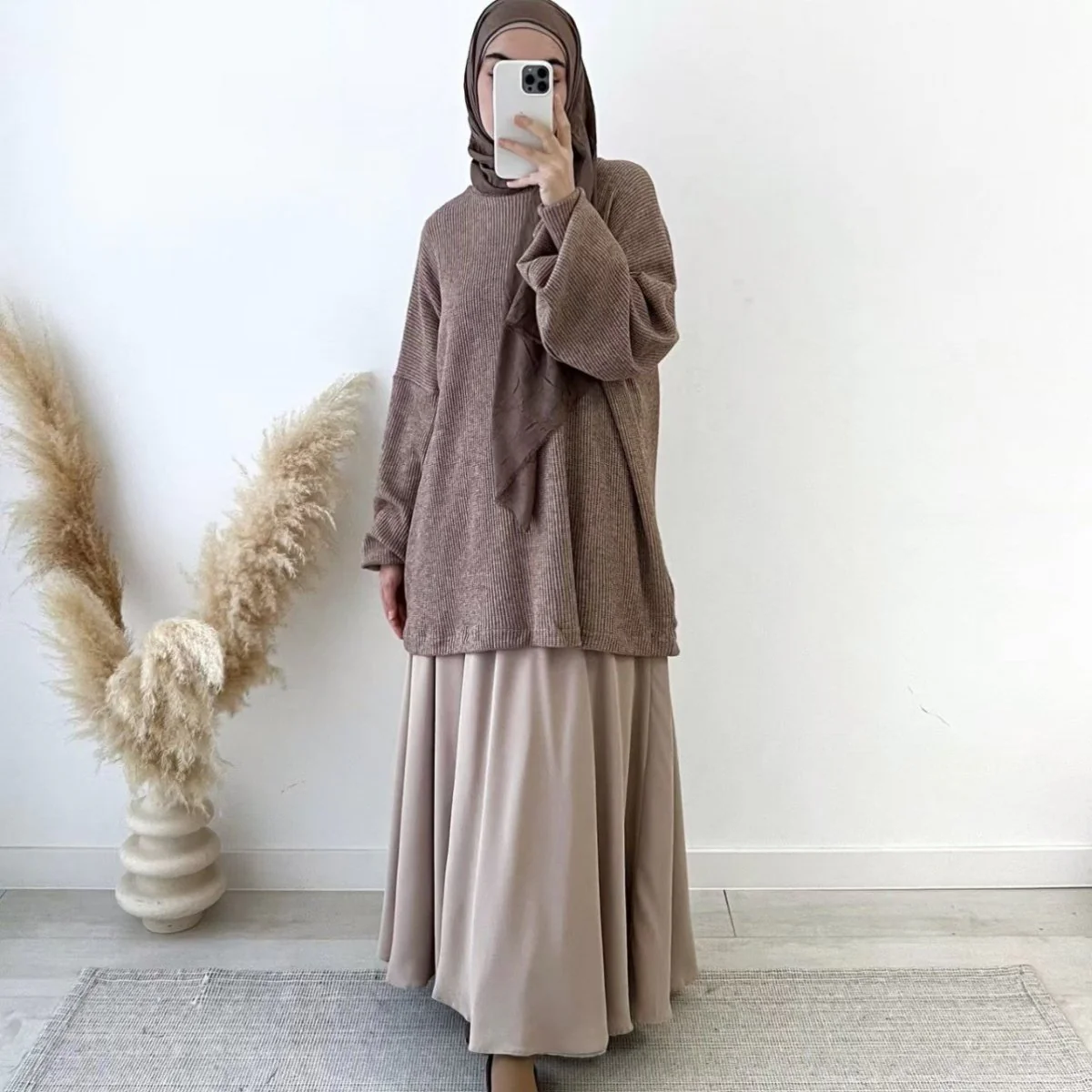 Ribbed Knit Sweater & Maxi Skirt Set | Oversized Pullover Two-Piece(MS224) - Image 6