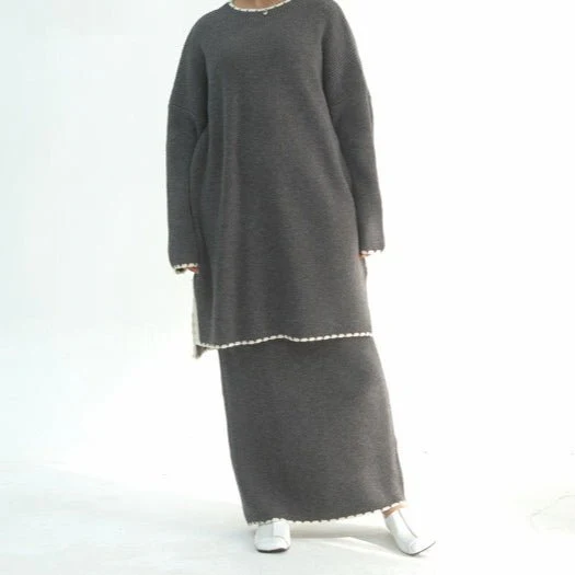 Ribbed Knit Sweater & Skirt Set with Contrast Trim (MS301) - Image 5