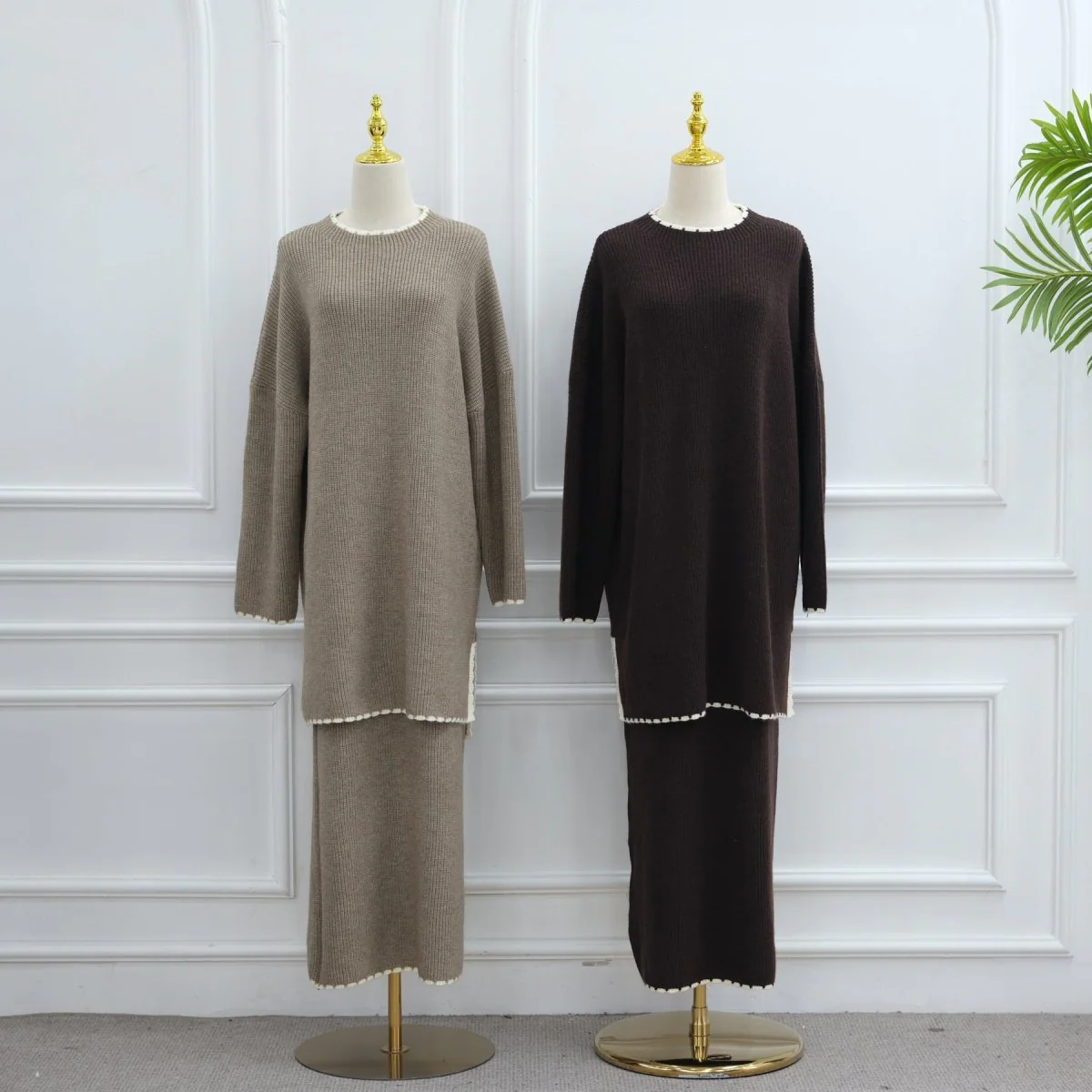 Ribbed Knit Sweater & Skirt Set with Contrast Trim (MS301) - Image 8