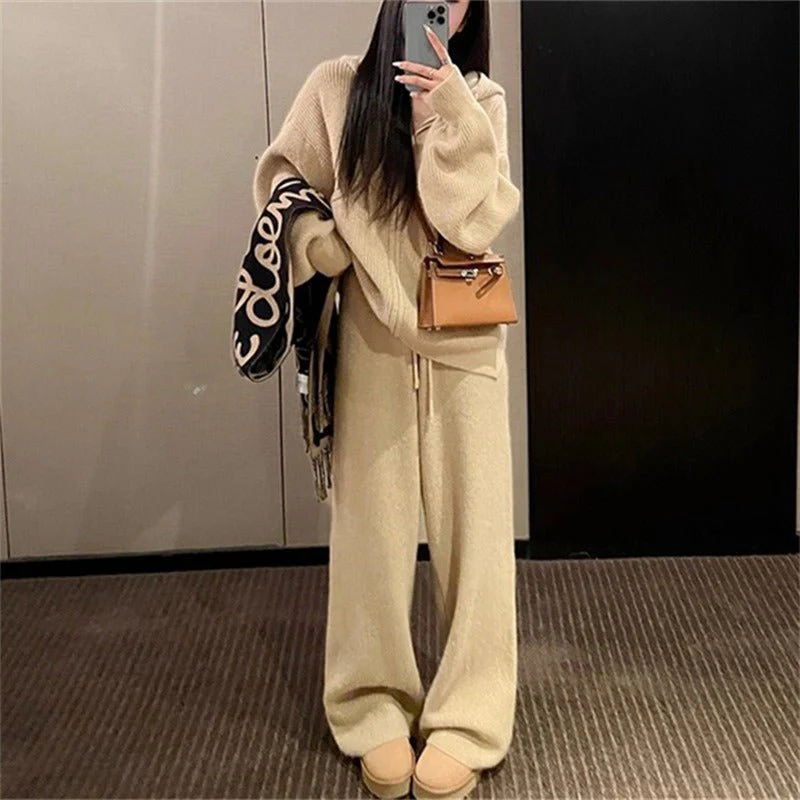 Ribbed Knit Zip-Up Hoodie Autumn Two-Piece Loungewear(MS162) - Image 10