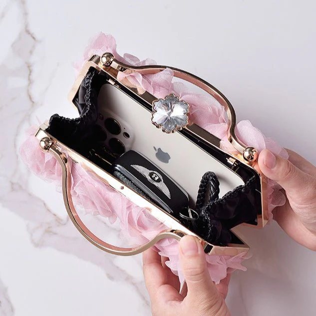 Rose Flower Evening Clutch | Bridal Wedding Bag with Metal Handle(MAC357) - Image 10
