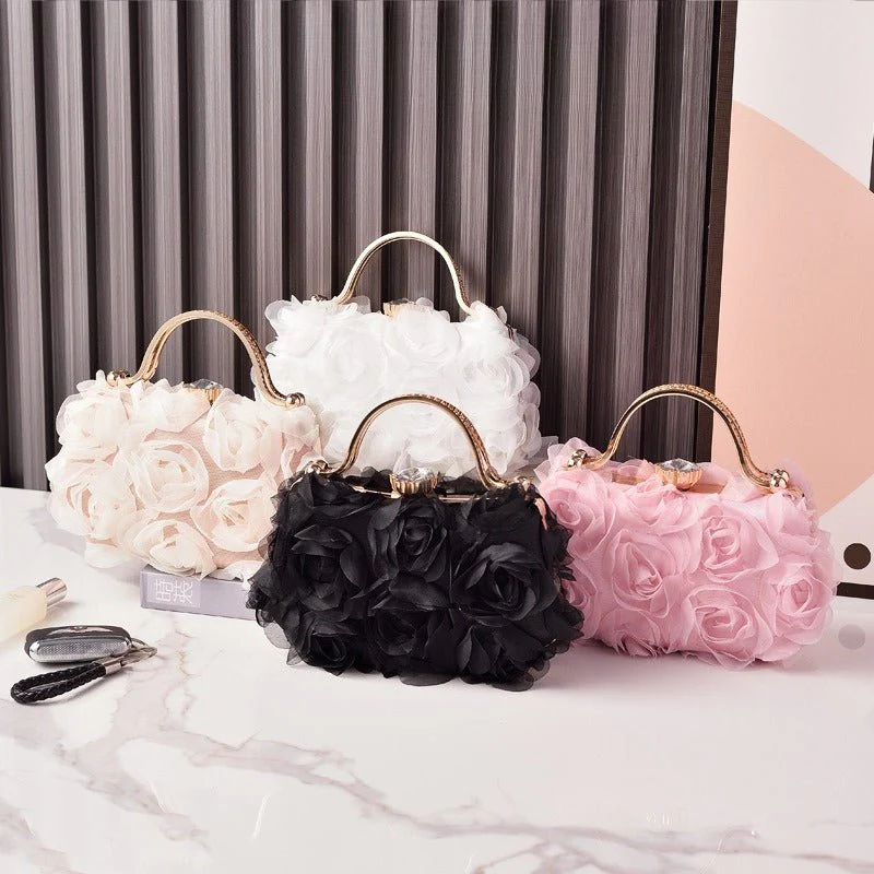 Rose Flower Evening Clutch | Bridal Wedding Bag with Metal Handle(MAC357) - Image 2