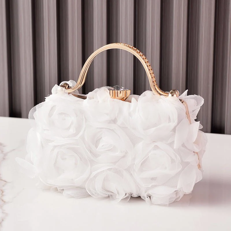 Rose Flower Evening Clutch | Bridal Wedding Bag with Metal Handle(MAC357) - Image 3