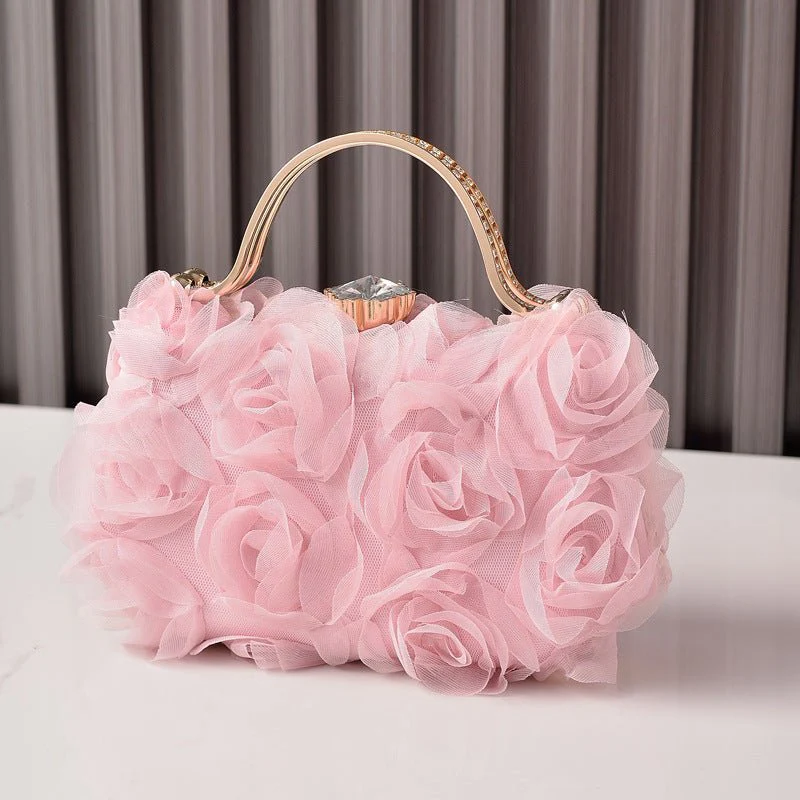 Rose Flower Evening Clutch | Bridal Wedding Bag with Metal Handle(MAC357) - Image 4